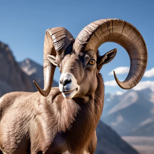 Prompt: imagen / a profile view of  a symbolic representation of a  tough bighorn sheep with his head in attacking mode  with mountain in the background /natural /digital artwork / ultra realism / high definition / stunning image / -- ar 16:9  -- V5 / 8K