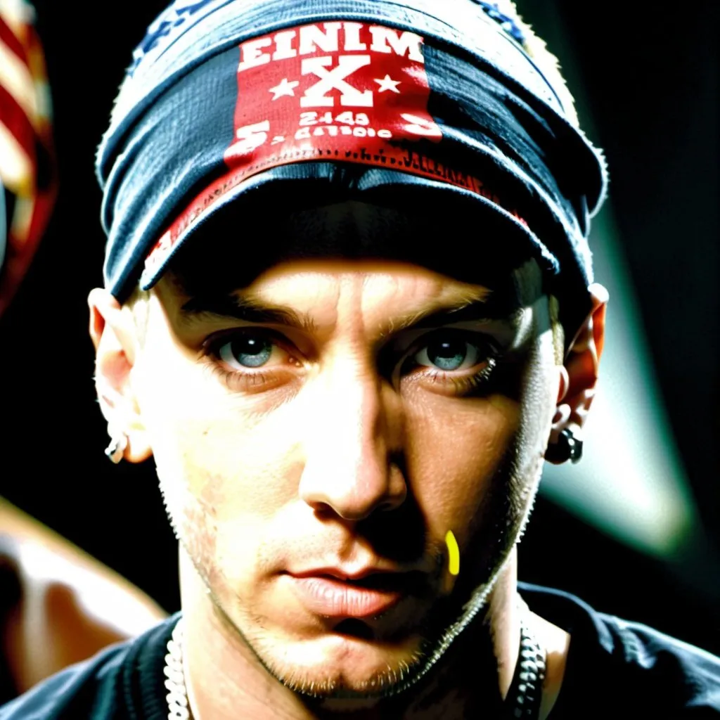 Prompt: 2000's Eminem staring into the camara with a bandana on his head