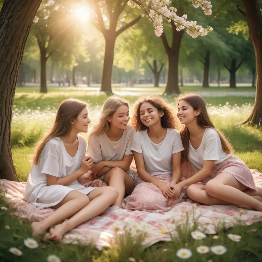 Prompt: Group of girls resting