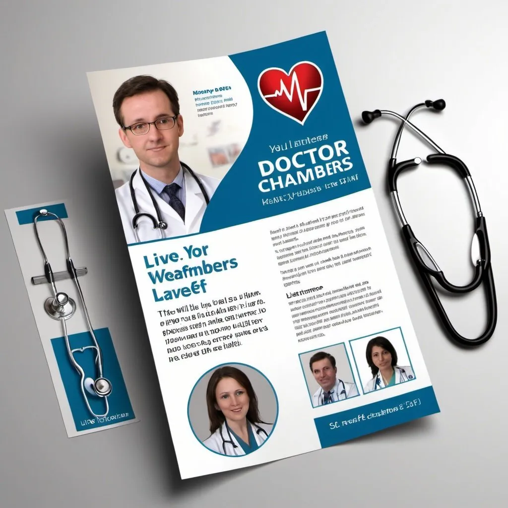 Prompt: design a leaflet for me. it will be a doctor chambers leaflet.
so include heart/liver pic in the left side like that picture. and include stethoscope picture on the other side.
