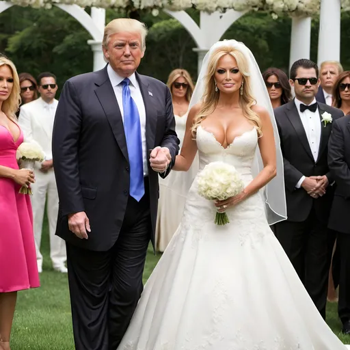 Prompt: Donald Trump and Stormy Daniela wedding style