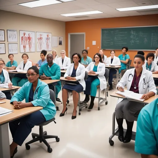 Prompt: diverse 
clinicians  in a classroom
