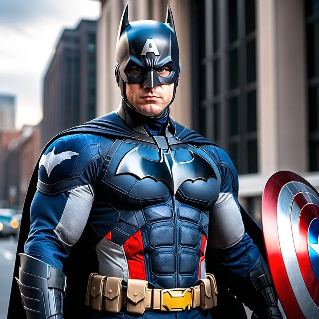 Prompt: A mix between Batman and Captain America 