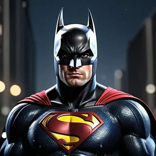 Prompt: A mix between Batman and Superman 