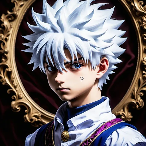 Prompt: realice a piece of art of killua zoldyck, a character from the anime hunter x hunter with baroque art