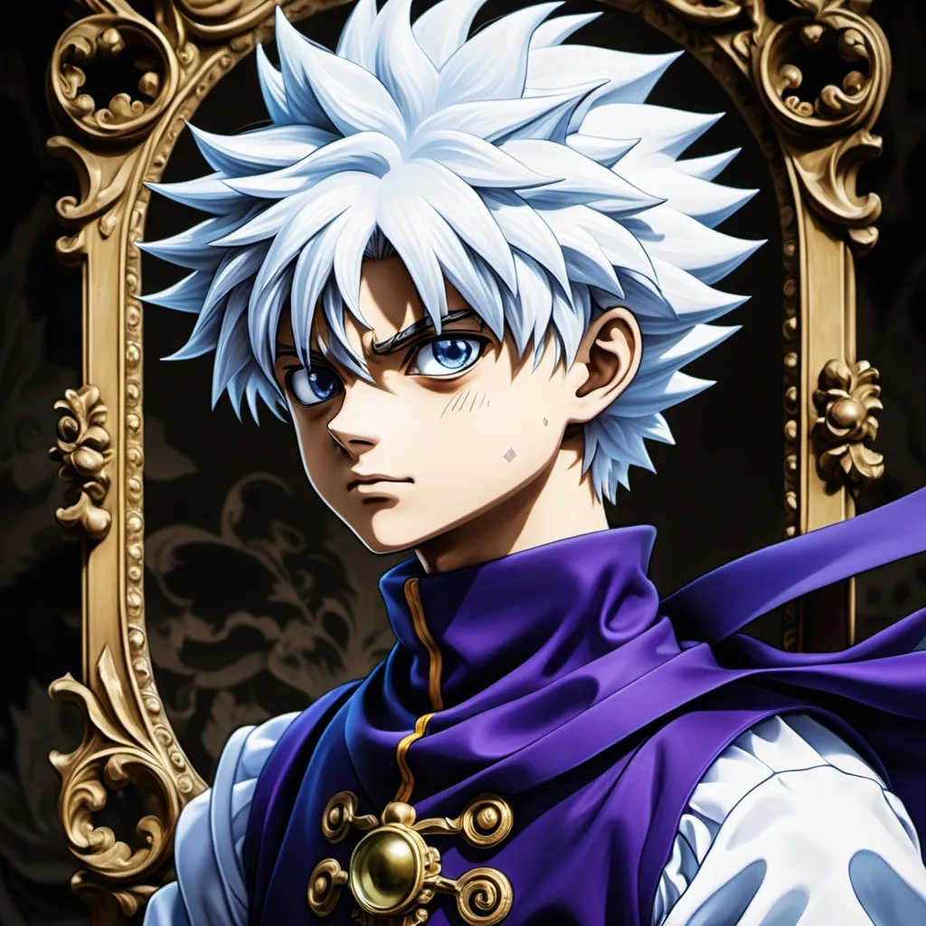 Prompt: realice a piece of art of killua zoldyck, a character from the anime hunter x hunter with baroque art