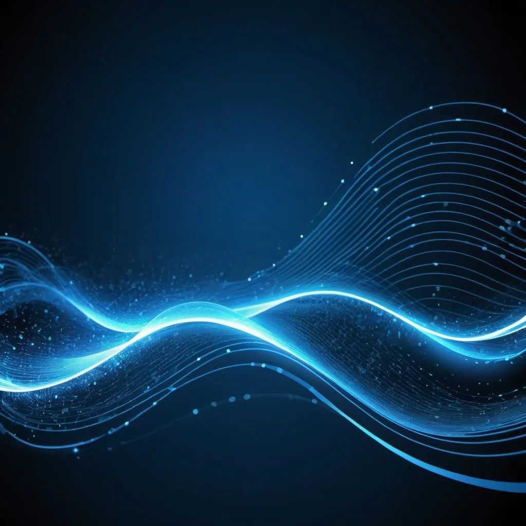 Prompt: Create an abstract full technology blue waves background, with circuits and white background