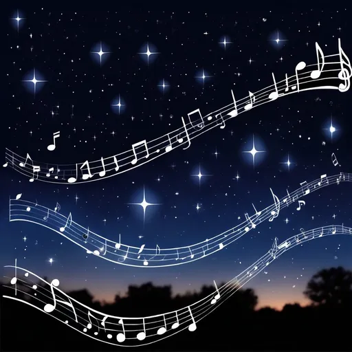 Prompt: music notes on a dark blue sky no clouds and full of stars