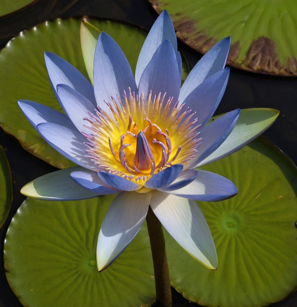 Prompt: nymphaea nouchali caerulea blue water lily