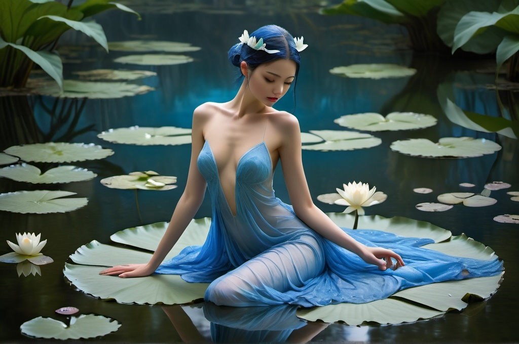 Prompt: if nymphaea caerulea was a supermodel person