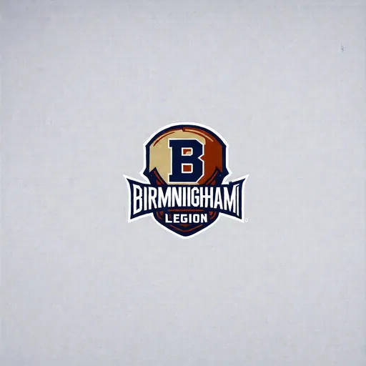 Prompt: Create logo for fictional college sports team called Birmingham Legion using light blue, gold, and rust colors. Use roman military imagery, do not show people, make the letter B the primary image, make suitable for side of football helmet 