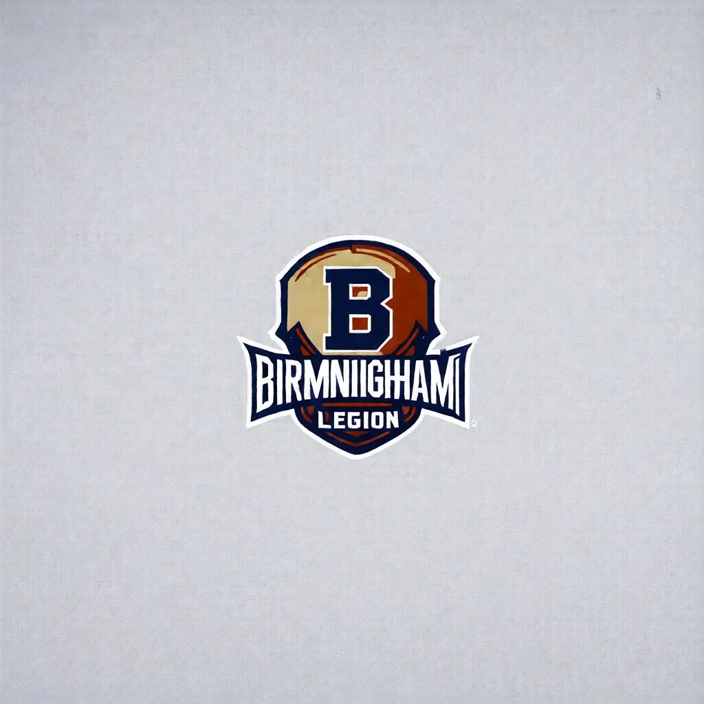 Prompt: Create logo for fictional college sports team called Birmingham Legion using light blue, gold, and rust colors. Use roman military imagery, do not show people, make the letter B the primary image, make suitable for side of football helmet 