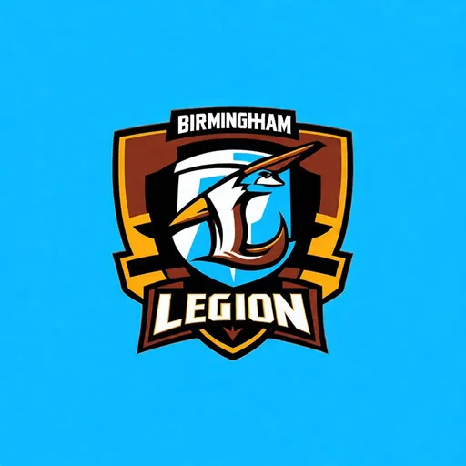 Prompt: Create logo for fictional college sports team called Birmingham Legion using light blue, gold, and rust