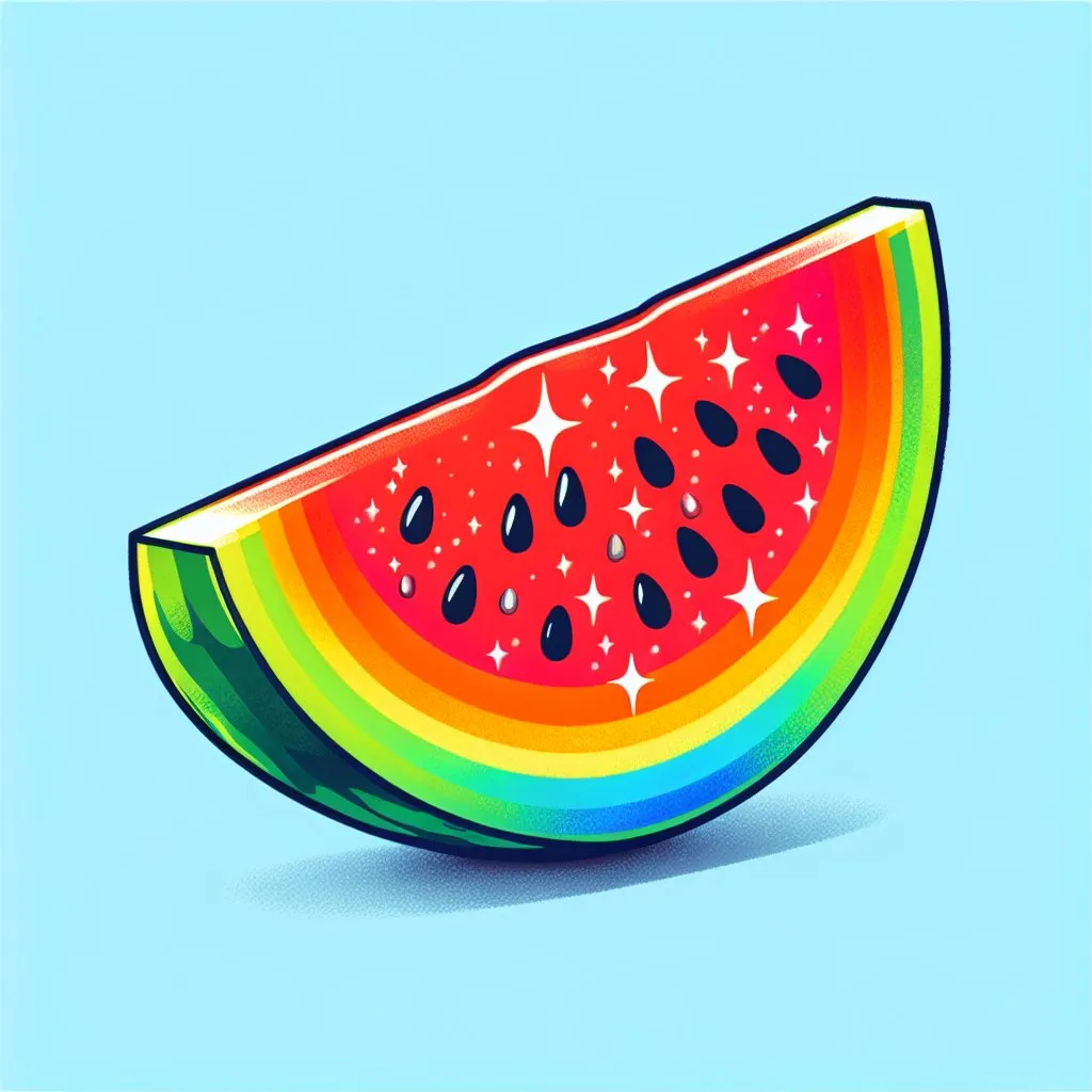Prompt: draw a watermelon slice in rainbow color