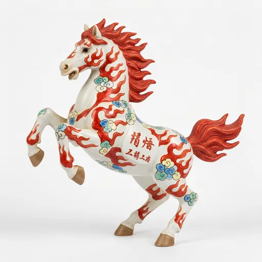 Prompt: In the style of traditional Chinese pottery art: a fire horse for the year 2026, white background, 