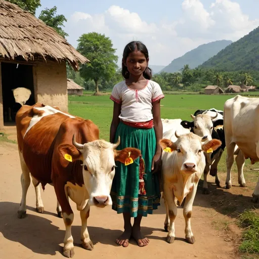 Prompt: Village girl with cows