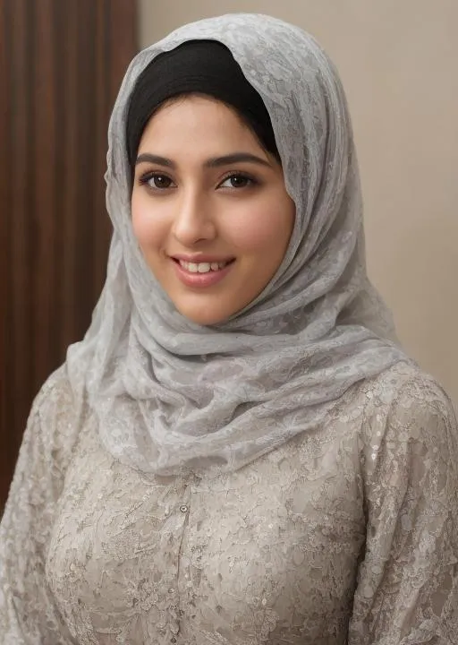 Prompt: attractive hijabi female, smile, floral lining, flirting, (((full body visible))), looking at viewer, portrait, huge chest, photography, hyperdetailed, detailed background, detailed skin, realistic, photo-realistic, 8k, highly detailed, full length frame, High detail RAW color art, diffused soft lighting, sharp focus, hyperrealism, cinematic lighting, forest, Moscow, cinematic lighting, fantasy