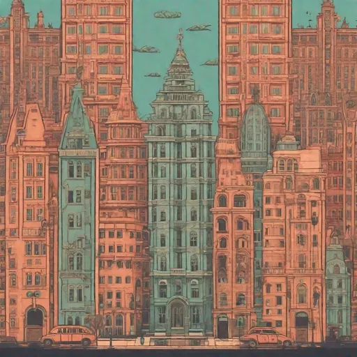 Prompt: A fantasy cityscape in the style of a Wes Anderson film. Symmetry. 