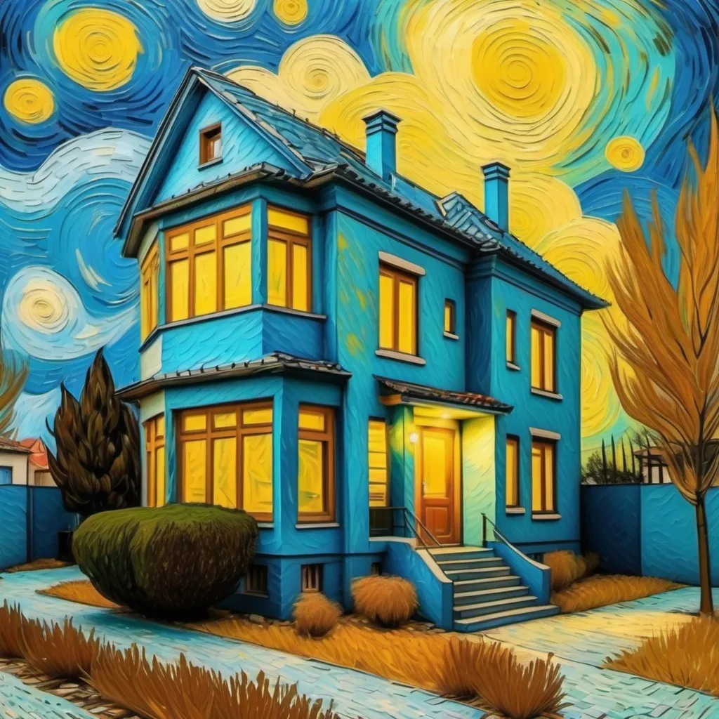 Prompt: modern house in van gogh painting style