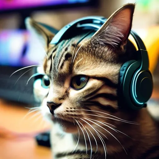 Prompt: A cat with a gaming headset