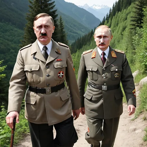 Prompt: hitler and putin are on hiking