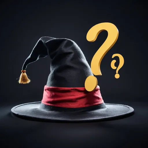 Prompt: A wizards hat on top of a question mark 