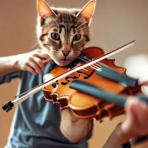Prompt: A cat play violin