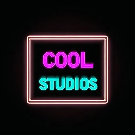 Prompt: A glowing neon sign saying Cool studios with a black background made to look good as a Roblox group logo

