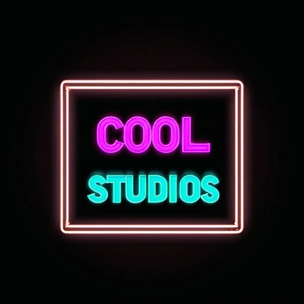 Prompt: A glowing neon sign saying Cool studios with a black background made to look good as a Roblox group logo

