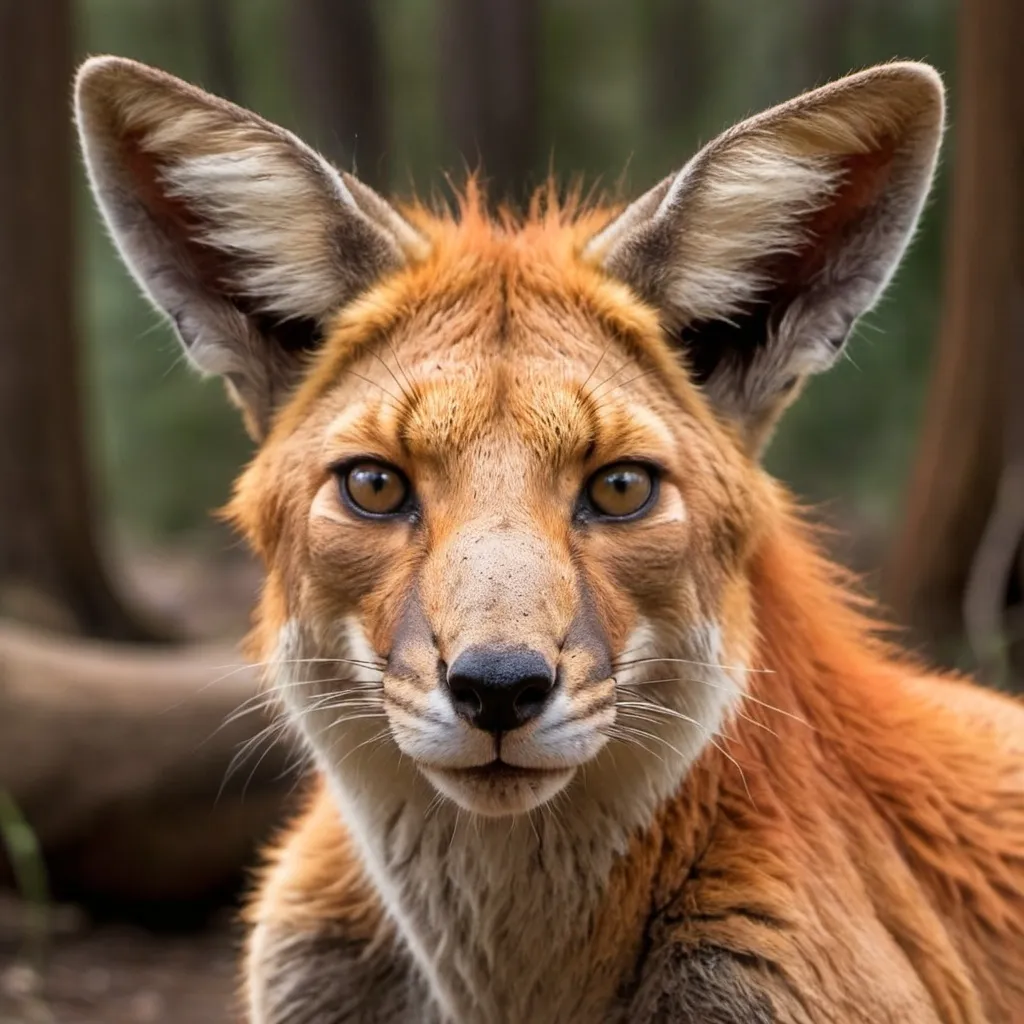 Prompt: cREATURE WITH FACE OF A FOX BODY OF A KANGAROO LIONS MANE