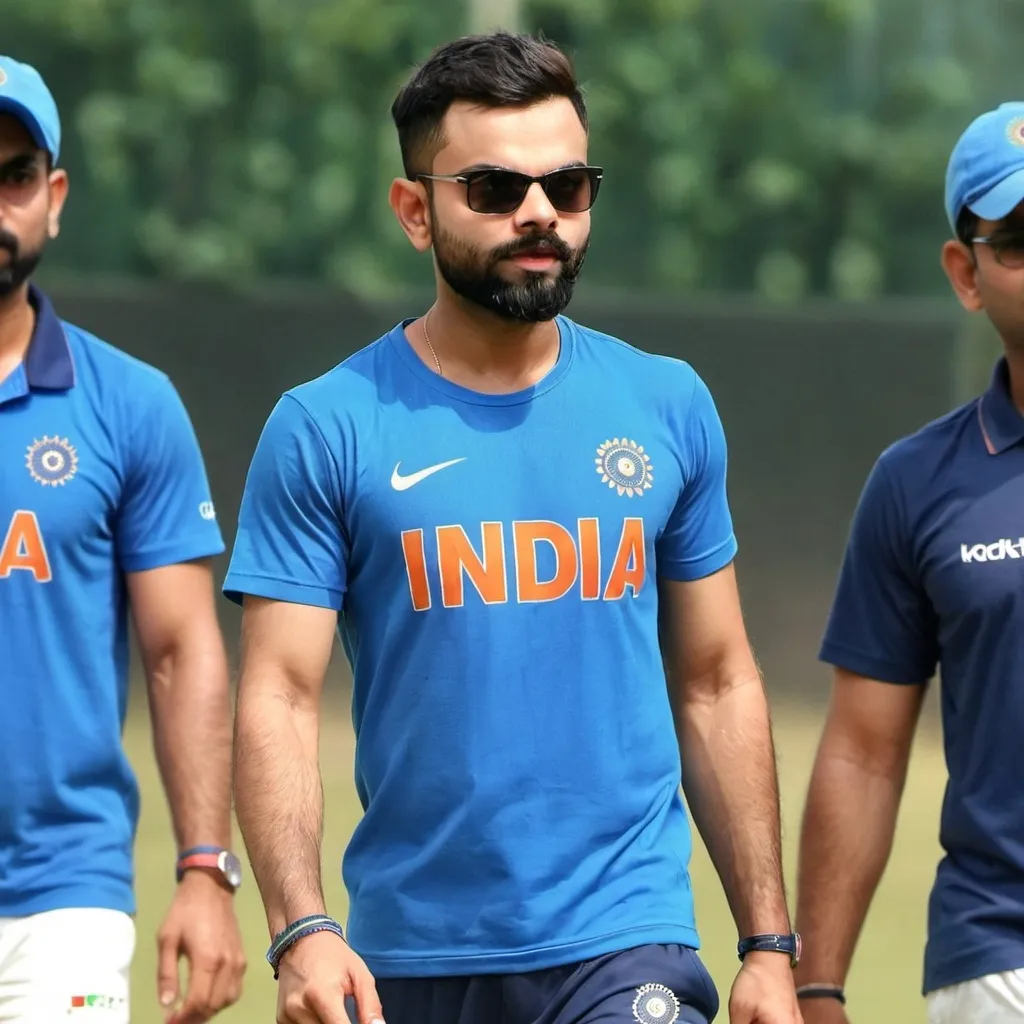 Prompt: virat kholi wearing india t-shirt