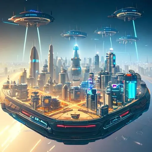 Prompt: Futuristic Cityscape with Massive (((Hovering))) Airship, Cyberpunk Style, Art Inspirations from Blade Runner and Akira, Isometric Assets, Sepia Coloring, Playful Lighting, Unreal Engine.