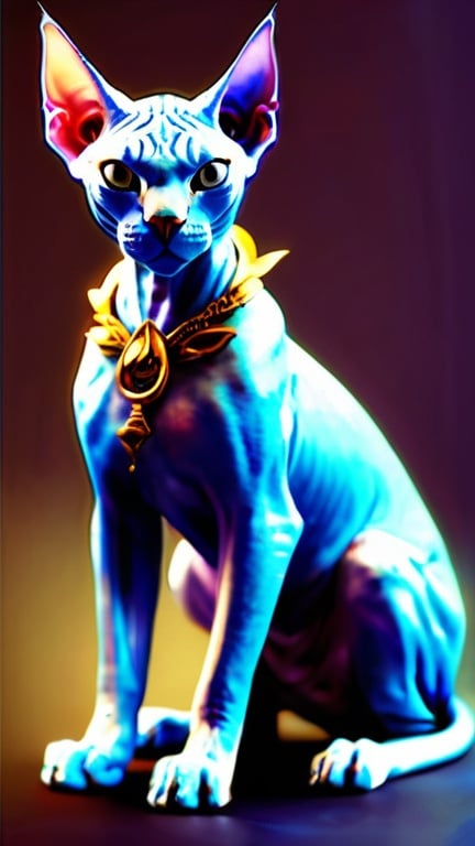 Prompt: A demoniac angry sphynx cat in fullbody Anthropomorphic poses, adorned with Na'vi Avatar make-up and a Bow in his letf-hand. The anthropomorphic pose gives off a mischievous vibe, while the Na'vi Avatar body and shoes add a touch of playfulness