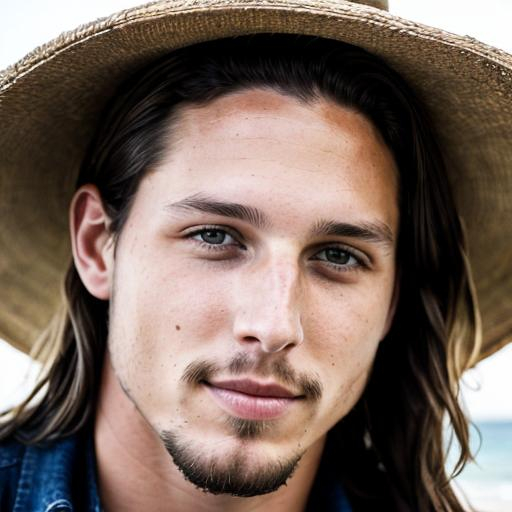 Prompt: A close-up shot of Ben Robson as Deran Cody, the youngest of the Cody brothers. His face is a mask of cool detachment, but his eyes betray a hint of vulnerability. He has a sharp jawline and chiseled cheekbones, and his skin is tanned from years of living in the sun. He is wearing a tight-fitting black t-shirt and ripped jeans, and his hair is slicked back with gel. The background is a bustling nightclub, with flashing lights and gyrating bodies.