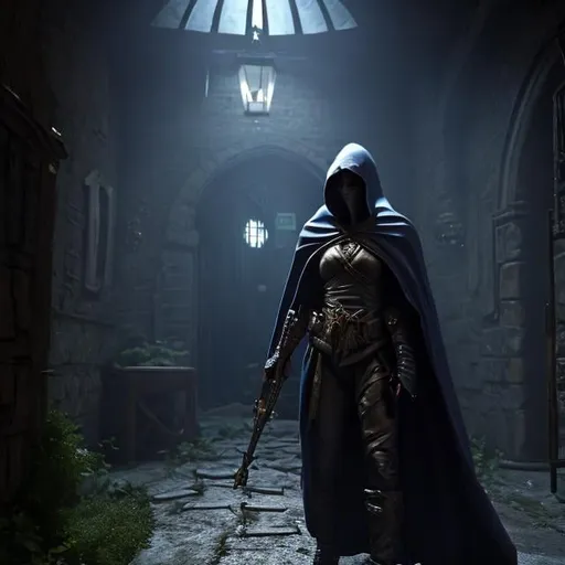 Prompt: Ultra Realistic, 1 assassin hiding in a dark corner while spy a woman, hood, cloak, dark room, dim light, glowing eyes, (concept art , sketch by Adrian Smith, dynamic pose), fantasy, DnD, volumetric lighting, subsurface scattering, perfect lighting, perfect shading, (best quality, masterpiece), (mature adult:1.3), (photorealistic:1.5