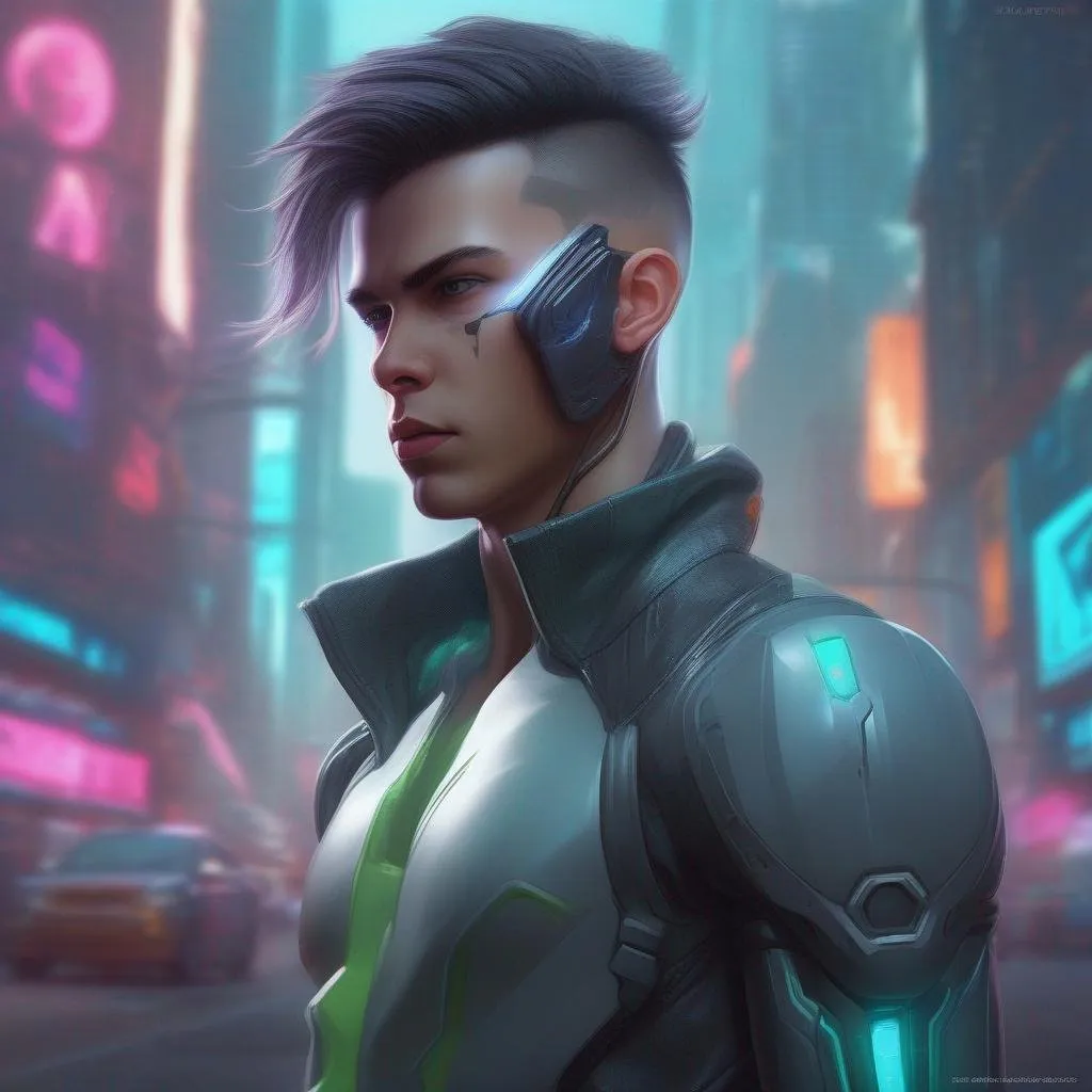 Prompt: Might Atom a android boy, cyberpunk, 8k, by artgerm, by greg rutwoski, ultra realistic