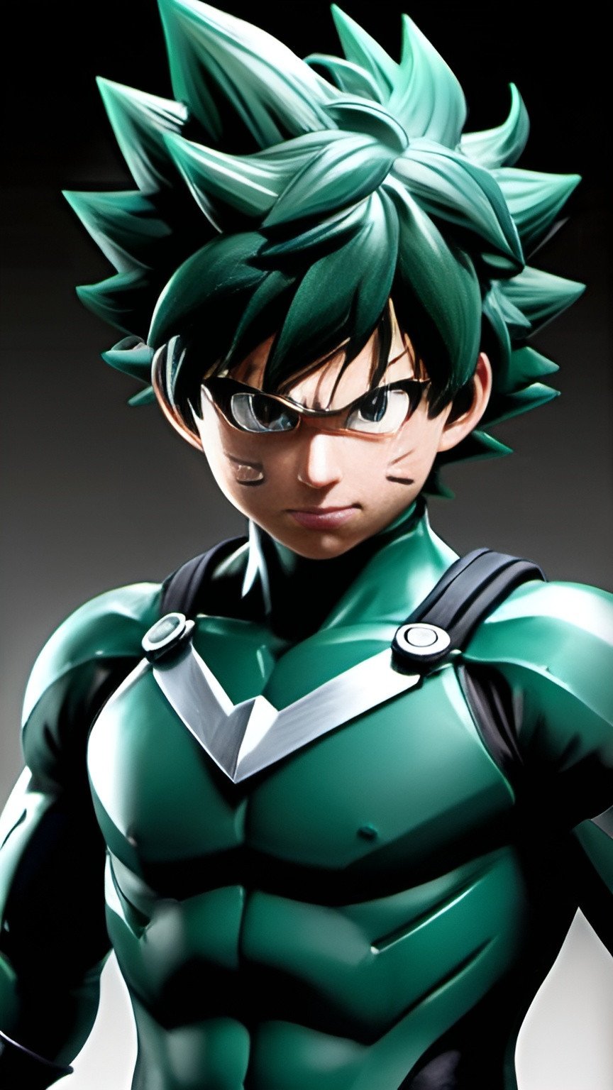 Prompt: Ultra realistic Izuku Midoriya, the aspiring hero, activates his powerful quirk, One For All, at Full Cowl. Render in a detailed style, capturing the controlled release of energy and the lightning sparking around his body. Izuku's determined expression reflects his focus as he utilizes the quirk's power without self-harm. Utilize dynamic lighting and a mix of green and black hues to depict the controlled power of One For All Full Cowl.