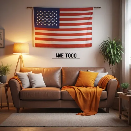 Prompt: couch and flag saying me too
