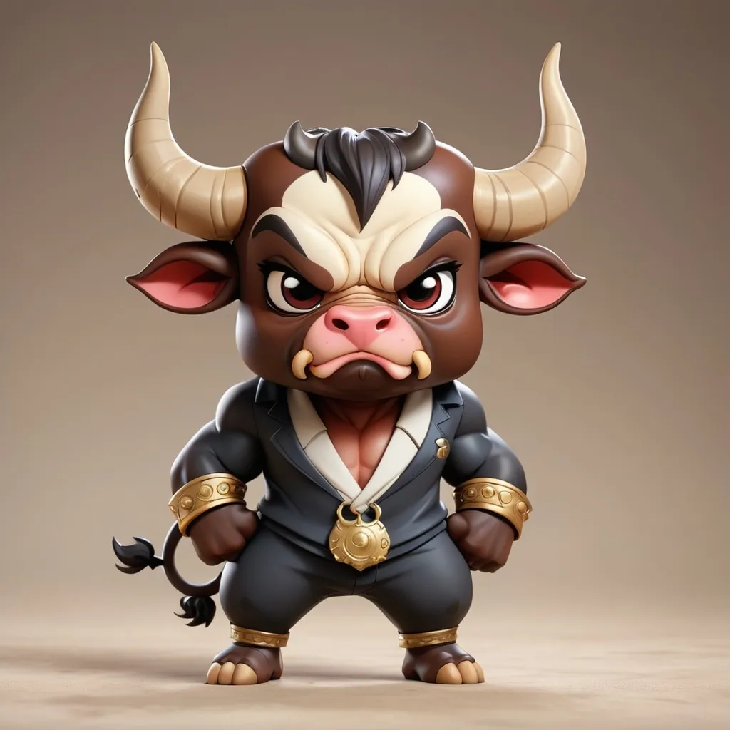 Prompt: Chibi Anime Craracter of an Bull full body, serious but funny