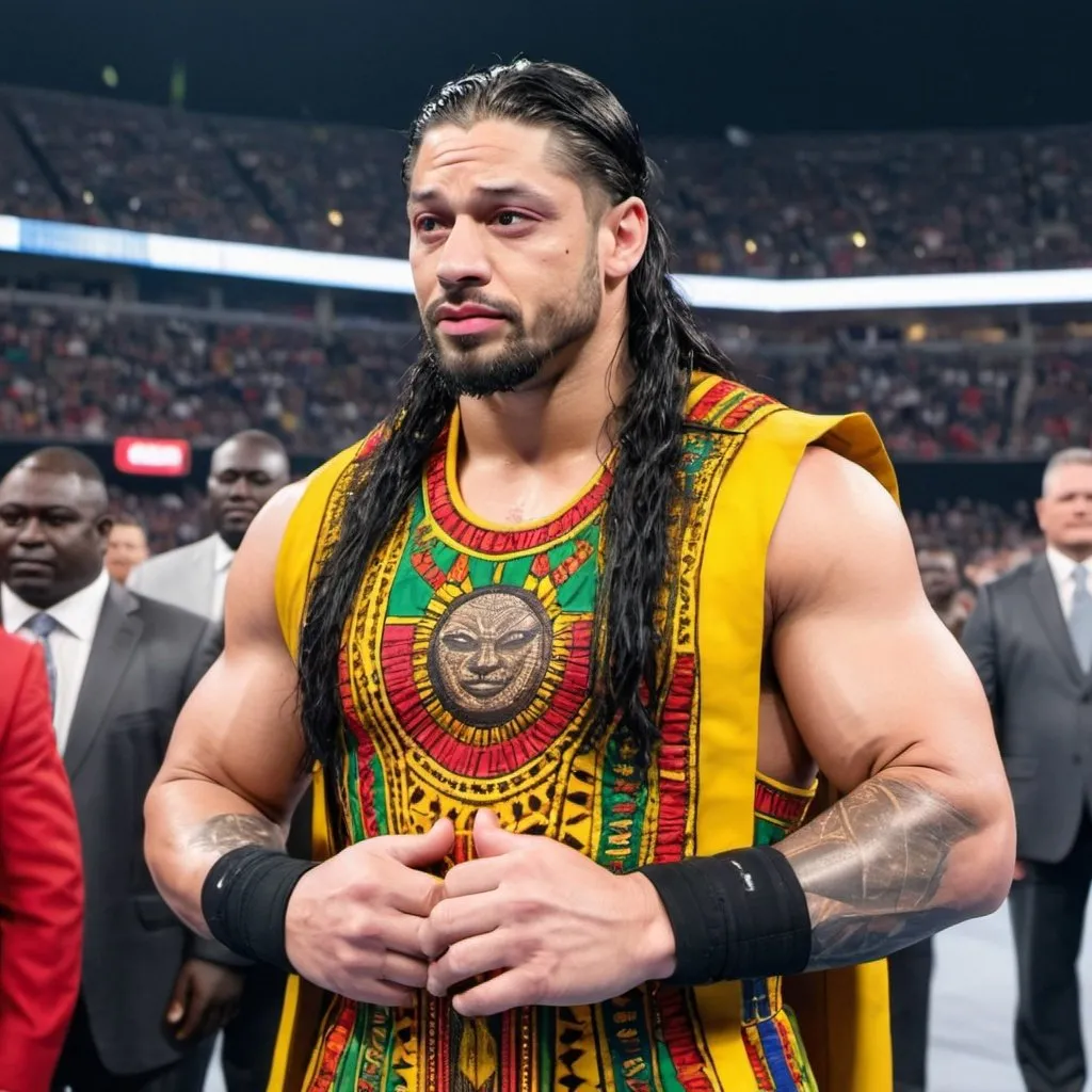 Prompt: Generate Roman reigns wearing a traditional Ghanaian dress