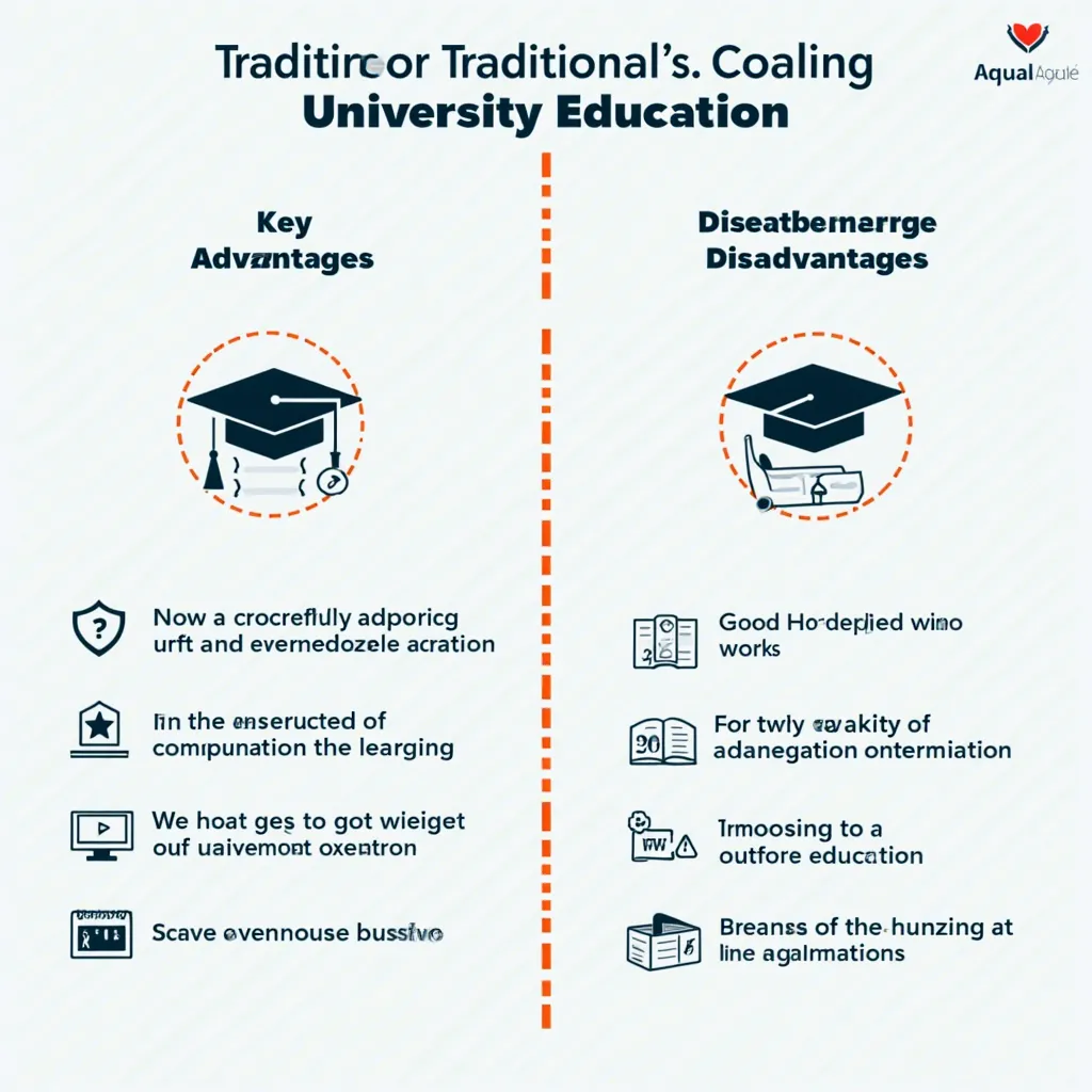 Prompt: Create an infographic comparing traditional and online university education, including key advantages and disadvantages 