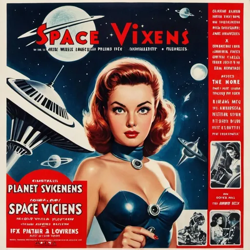 Prompt: Movie poster of 1950s sci-fi movie called Space Vixens from planet X 