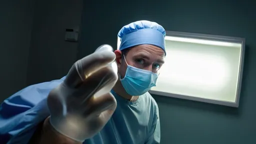 Prompt: Reaching towards a bright, overhead light fixture, a man wearing a blue surgical cap and a light blue face mask stands with his arms raised. His expression conveys focus and determination as he lifts a bulb into place, illuminating the dim room around him. The environment appears to be indoors, possibly a workshop or medical facility, with a muted backdrop that accentuates the light above. The soft lighting highlights the contours of his shirt, suggesting an atmosphere of industriousness and care, while the contrasting shadows create a dramatic visual effect that emphasizes the task at hand.