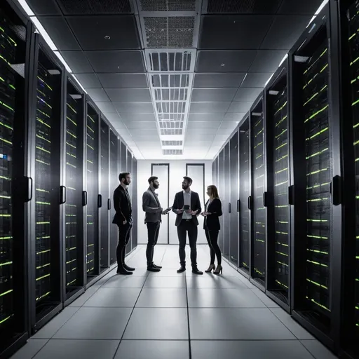 Prompt: Tech people in a data center