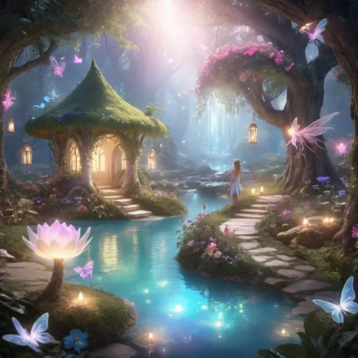 Prompt: dreamlight oasis with fairies and spirits