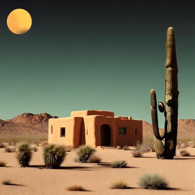 Prompt: An album cover of a house in the desert