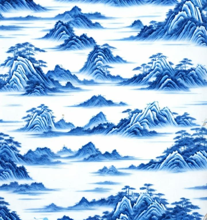 Prompt: 
A majestic, wallpaper,  and sunset, Chinese Blue Porcelain pattern 