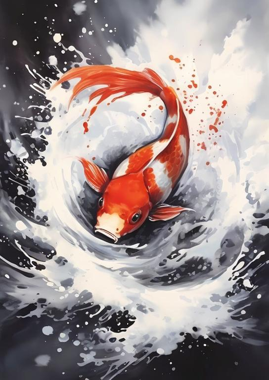 Prompt: Chinese watercolour, koi fish