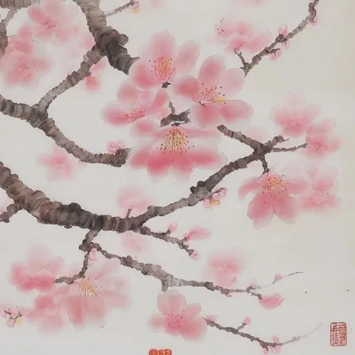Prompt: Cherry Blossom 

, Chinese painting water,colour 
