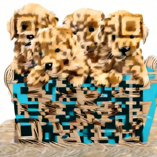 Prompt: Golden retriever puppies in a basket